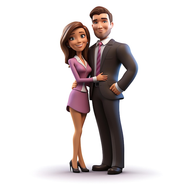 3d cartoon businesswoman leaning on businessman