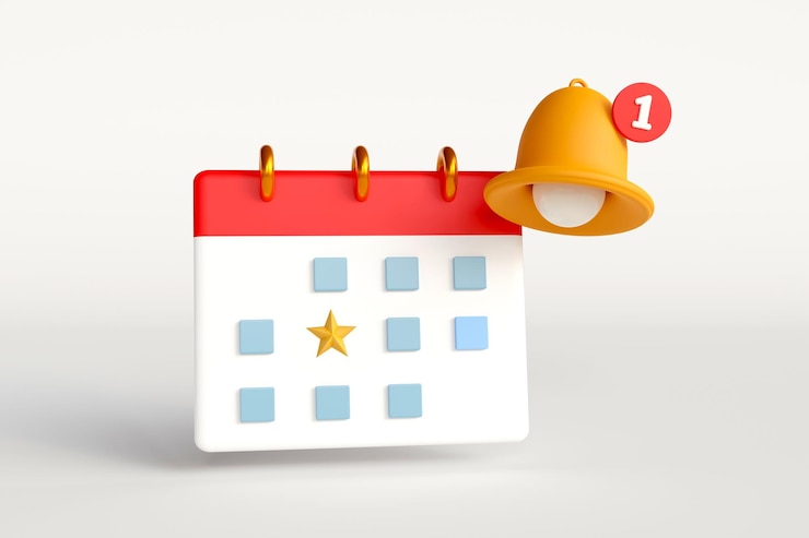 Photo 3d cartoon calendar with notification bell