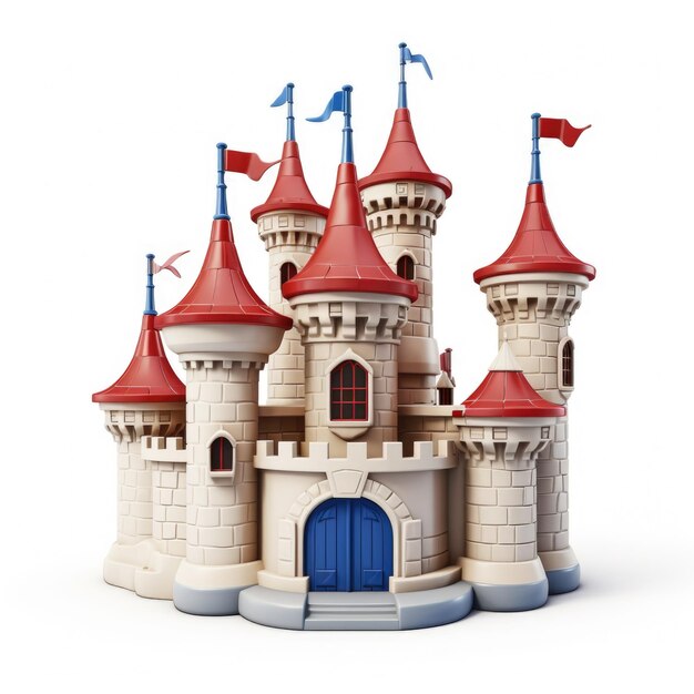 Photo 3d cartoon castle on white background