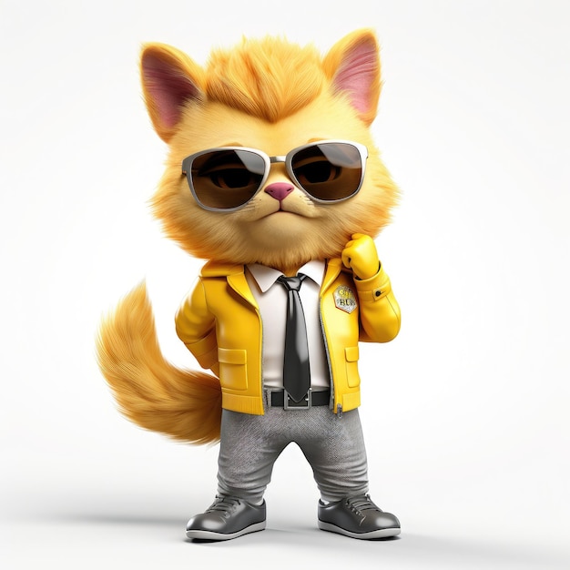 3D cartoon cat with human dressed