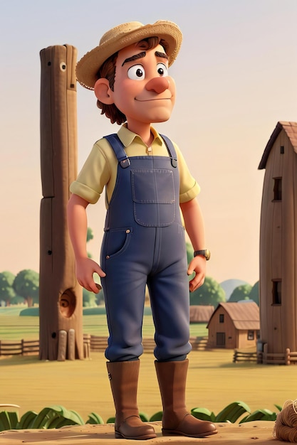 3D Cartoon CG farmer anthropomorphism character illustration Happy labour day3d rendering