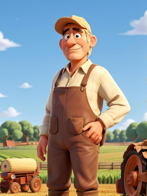 Photo 3d cartoon cg farmer anthropomorphism character illustration happy labour day3d rendering