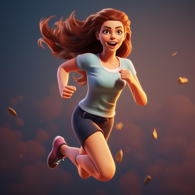 3d cartoon character of animated young girl in the abstract background