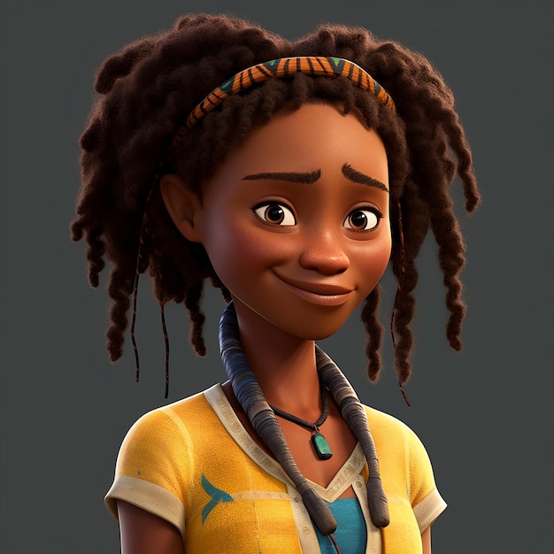 Premium Photo 3d Cartoon Character Of A Black Girl With Curly Hairs