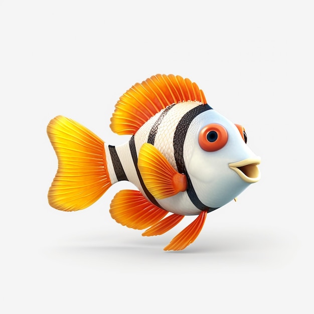 A 3D cartoon character of a butterfly fish with colorful scales generative ai