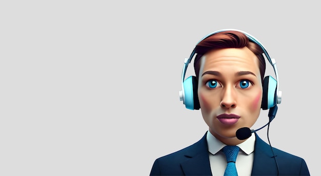 3d cartoon character of a call center operator 3d icon young man call center agent with headset