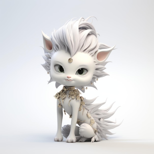 3d Cartoon Character Cat Girl With Mohawk On White Background