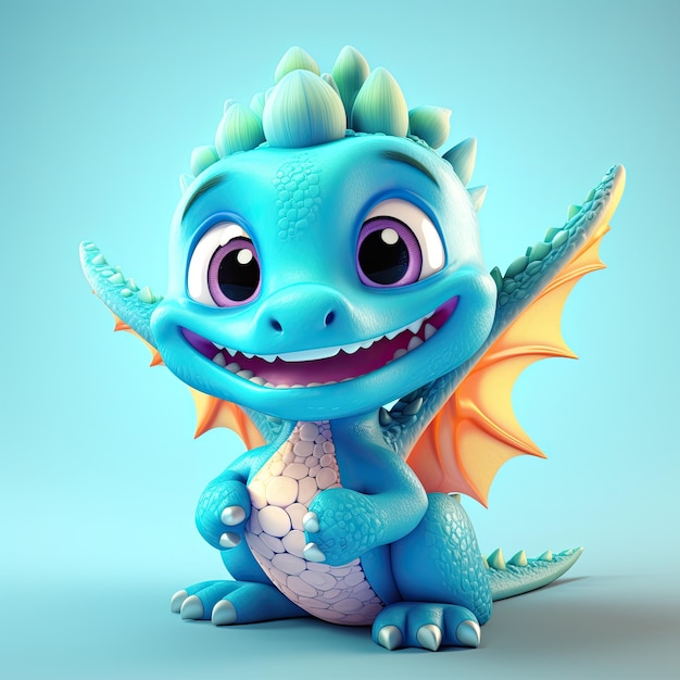 3D Cartoon Character Cute Happy Baby Dragon