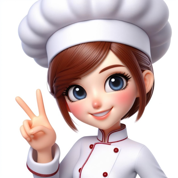 Photo 3d cartoon character of a female chef on white background