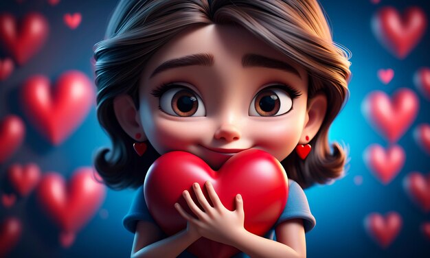 3d cartoon character and heart heart background 3d heart