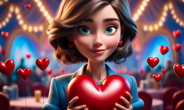 3D мультфильмный персонаж и сердце сердце фон 3D сердце