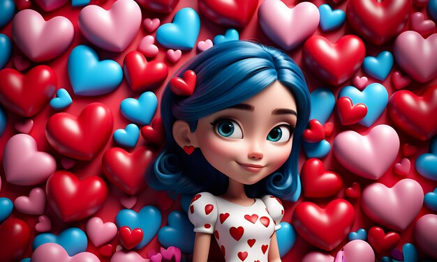 3d cartoon character and heart heart background 3d heart