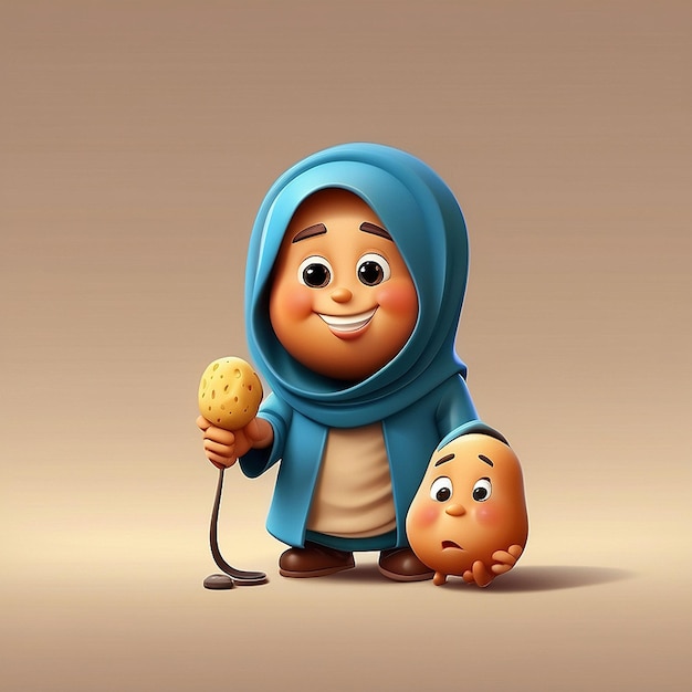Photo 3d cartoon character muslim and potato
