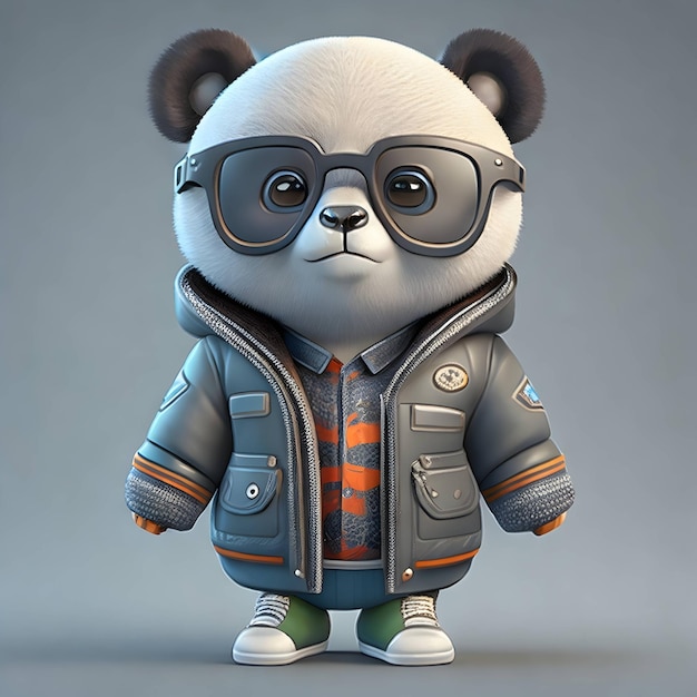 3d cartoon character panda with sunglass and jacket