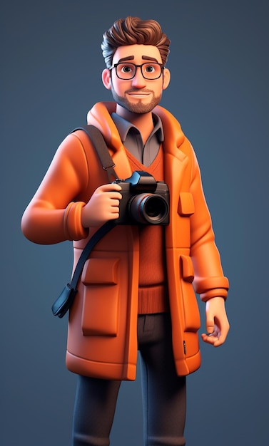3D cartoon character of a professional photographer