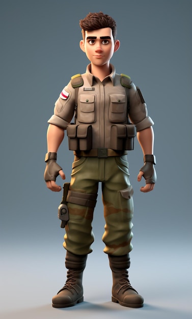 Photo 3d cartoon character of a soldier