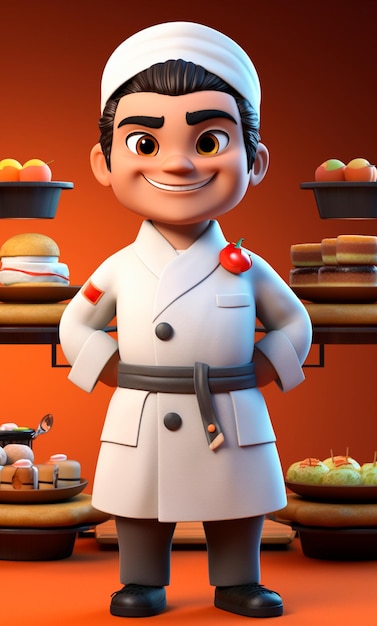 Foto personaggio dei cartoni animati 3d di uno chef di sushi