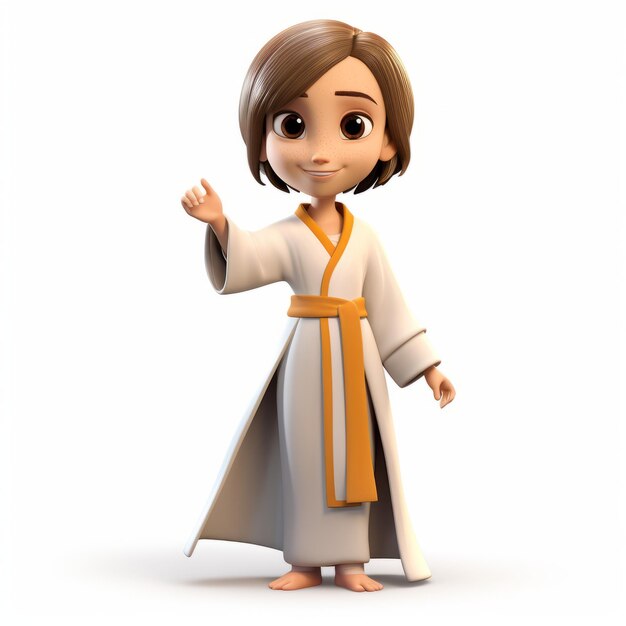 Photo 3d cartoon character walking in brown robe animeinspired design