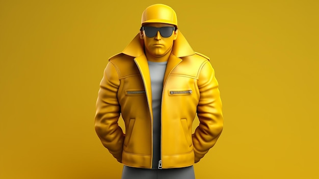 3d cartoon character wearing yellow jacket 3d illustration made by generative AI