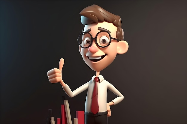 3d cartoon character with glasses and a tie giving a thumbs up.