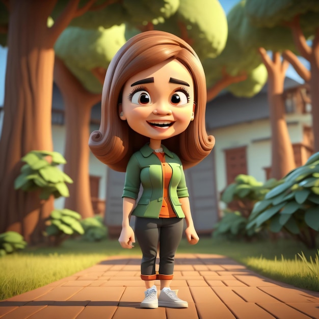 3D мультипликационный персонаж женщины для анимации
