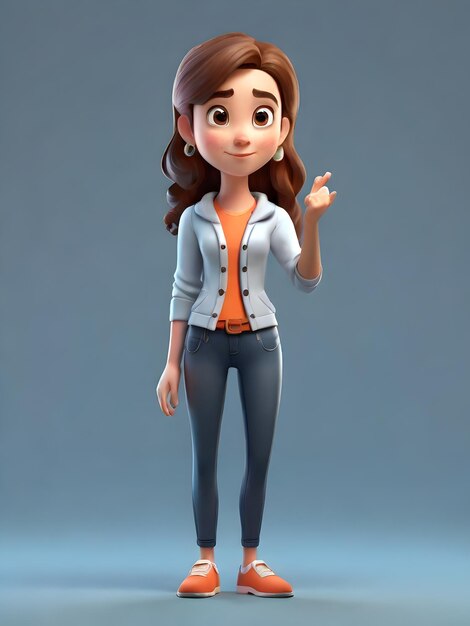 Photo 3d cartoon character young woman not understand gesture pose full body on full background