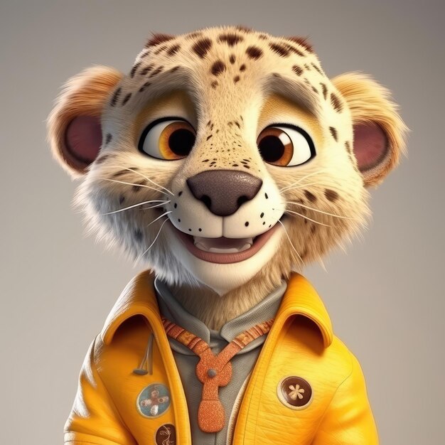 3D cartoon cheetah portrait wearing clothes standing in front studio lights generative ai