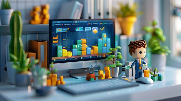 3D Cartoon Chibi as Investment Specialist Analyzing Dividend Stocks Providing Insights on Yield St