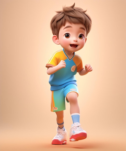 Photo 3d cartoon of a child doing sports