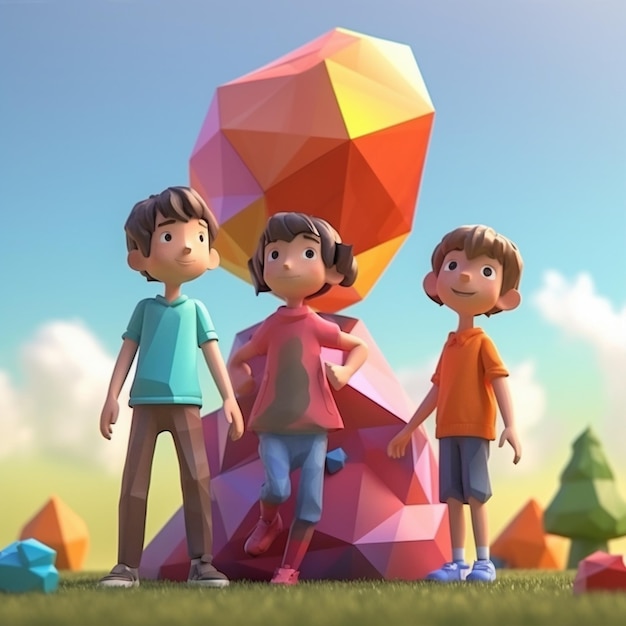 3D cartoon children play