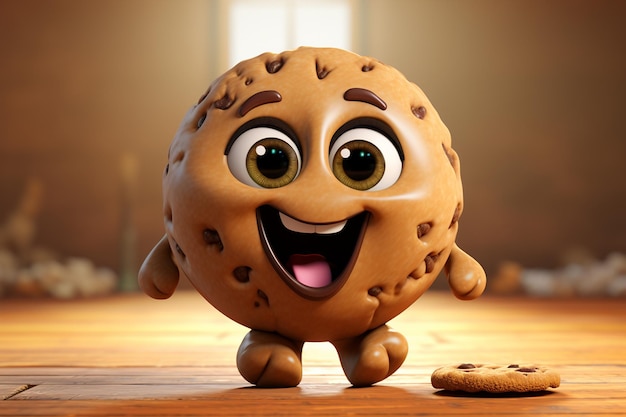 3D Cartoon Chocolate Chip Cookie Character