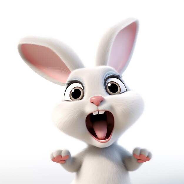 A 3D cartoon closeup portrait of bunny with joy expression