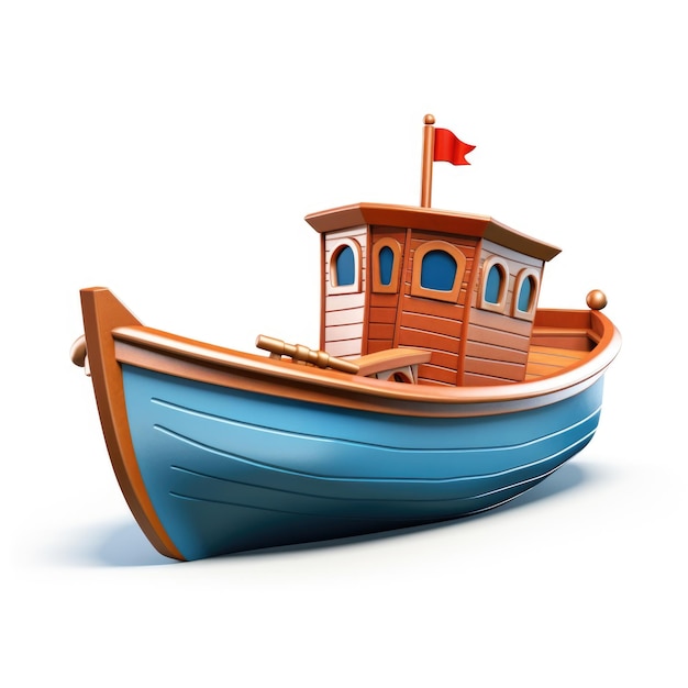 3d cartoon colored fantasy magical boat isolated on white background