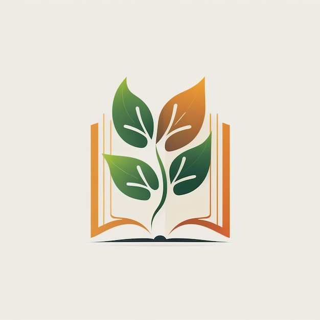 Photo 3d cartoon colorful book logo logotype with book and leaves plants herbs education concept