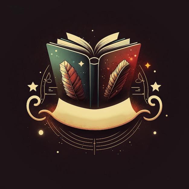 Photo 3d cartoon colorful book logo logotype with book and leaves plants herbs education concept