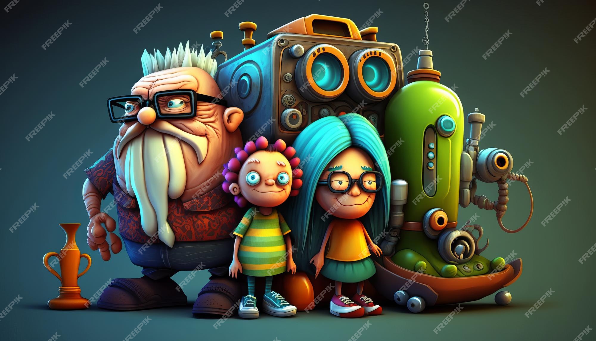 3D Cartoon Colorful Crazy Family. AI generative. Stock Photo