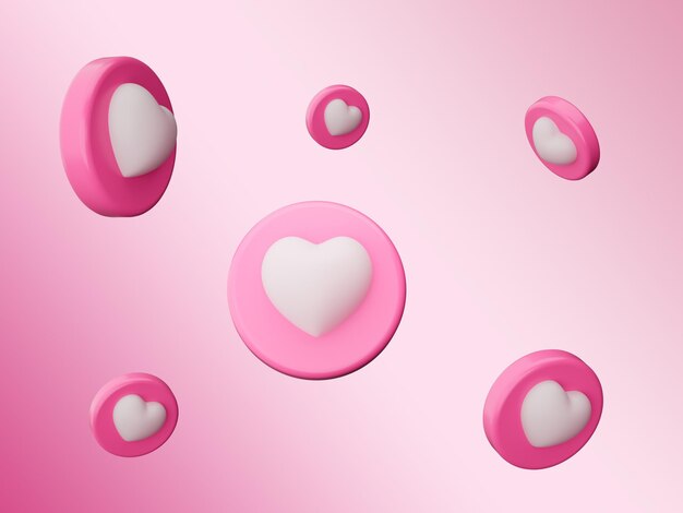 3d cartoon colorful heart shape collection isolated on light pink background 3d illustration