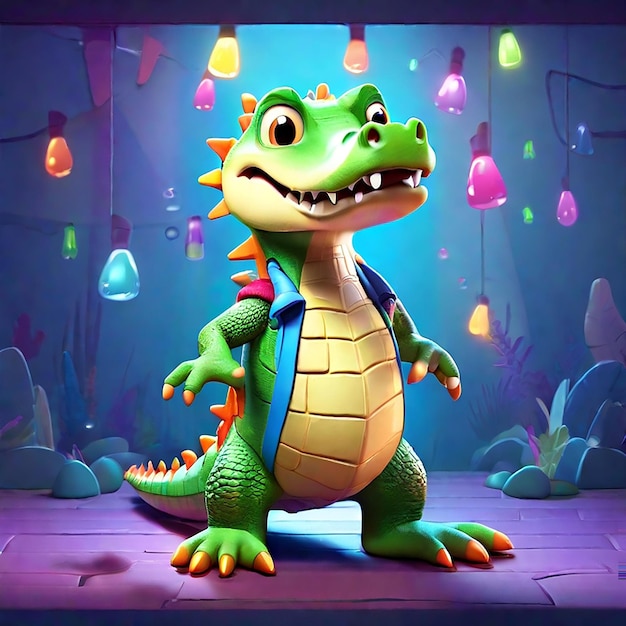 3D cartoon of a crocodile character generated by AI