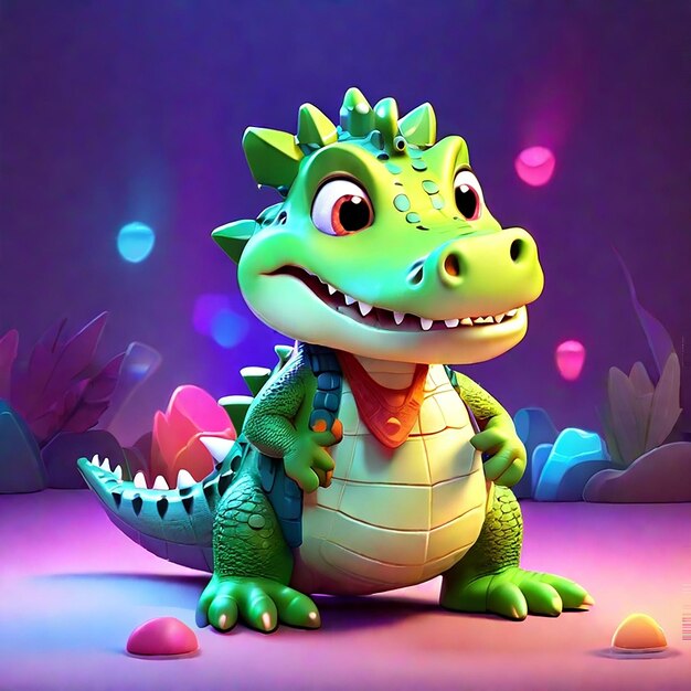 3D cartoon of a crocodile character generated by AI