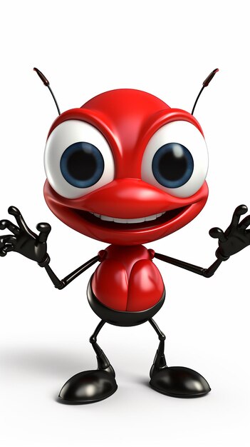 3D cartoon Cute ant cartoon waving on a white background