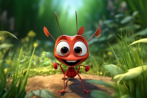 Photo 3d cartoon of a cute ant character