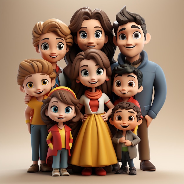 3d cartoon cute Colombian families characters