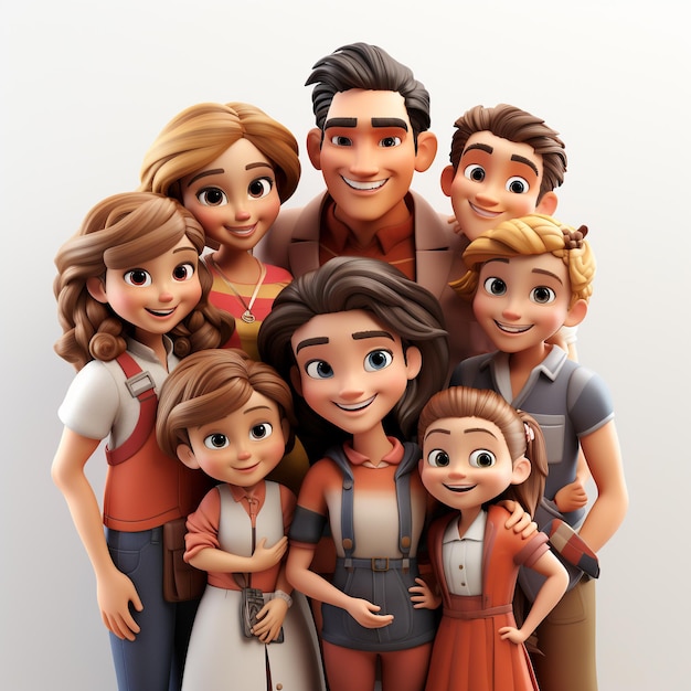 3d cartoon cute Colombian families characters