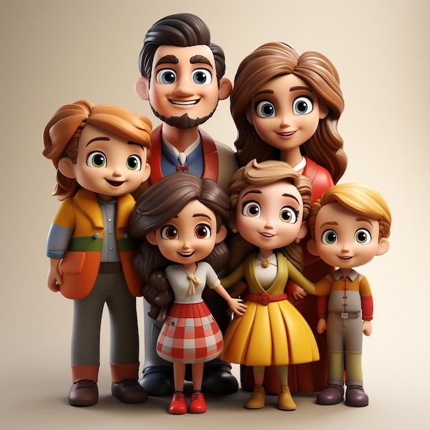 3d cartoon cute Colombian families characters