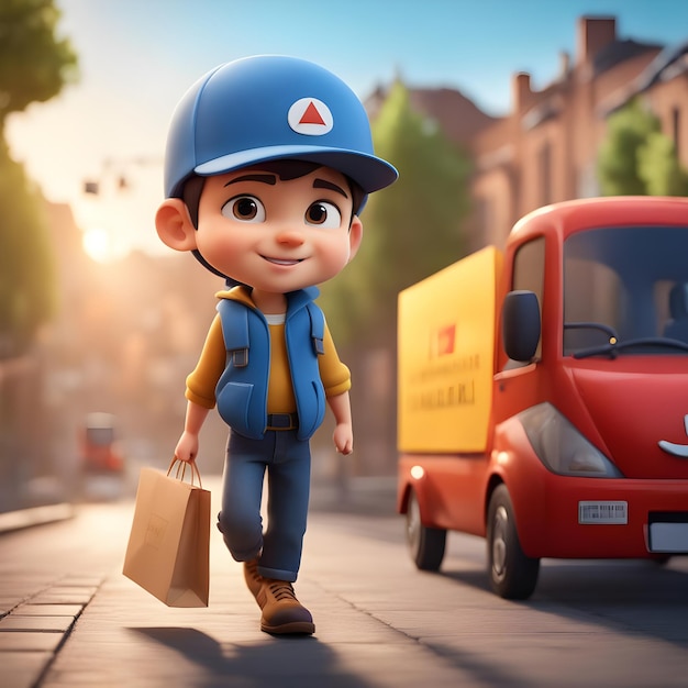 3D cartoon delivery boy