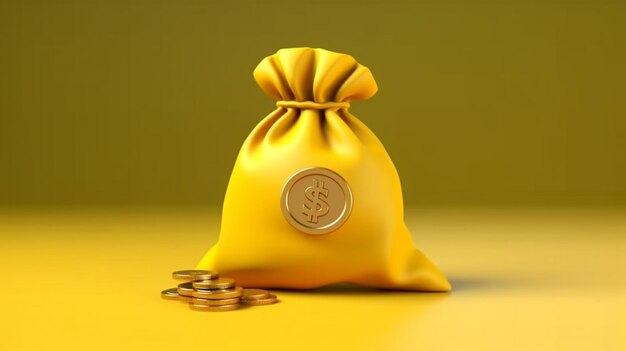 Photo 3d cartoon design illustration of money bag ai generative