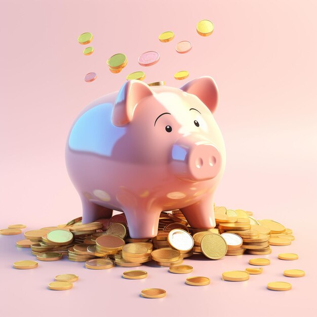 3d cartoon design piggy with coins