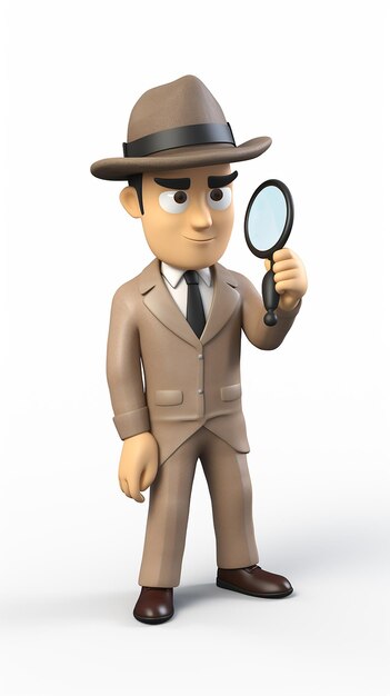 Photo 3d cartoon detective man on a white background