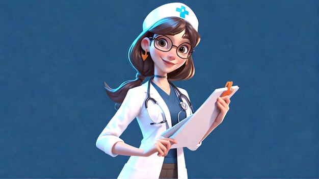 Фото 3d cartoon doctor character holding pen and clipboard