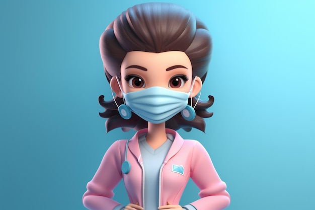 3D Cartoon Doctor in Scrubs and Mask